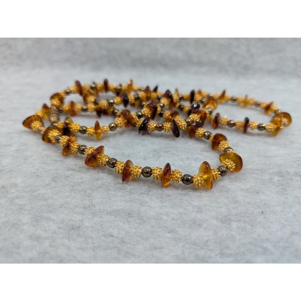 Vintage Baltic Amber Necklace Black Pearl Accent Elegant 17" Necklace Handmade‎